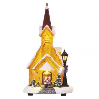 EMOS LED zasnežený vianočný kostol, 26 cm, 3× AA, vnút., teplá biela