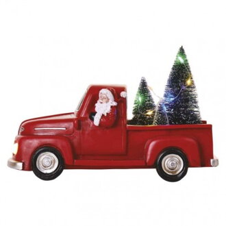 EMOS LED dekorácia – Santa v aute s vianoč. stromčekmi, 10 cm, 3x AA, vnútorná, multicolor