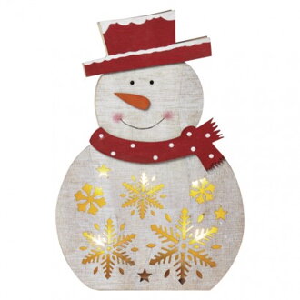 EMOS Lighting LED vianočný snehuliak drevený, 30cm, 2× AAA, teplá b., čas.
