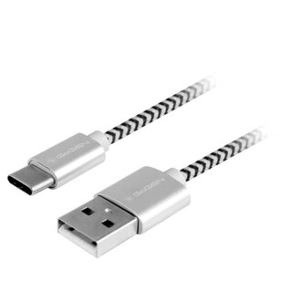 GoGEN USB / USB-C kábel, 1m, opletený - strieborný 2.0