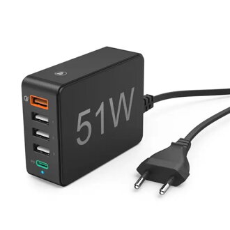 Hama Rýchla stolná USB nabíjačka, 4x USB-A, 1x USB-C, PD/QC, 51 W