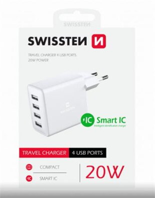 Swissten Sieťový adaptér 4x USB 4A 20W biely