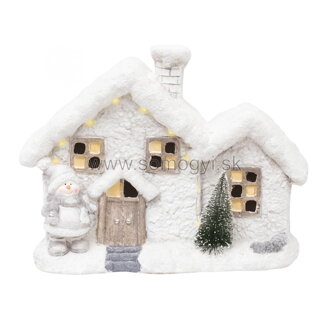 home KDC 53 LED zasnežený domček so snehuliakom, teplá biela 