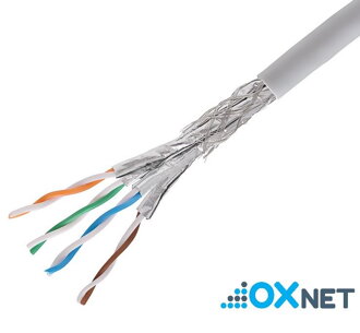 OXnet kábel S/FTP, Cat6A, drôt, PVC, Eca, šedá