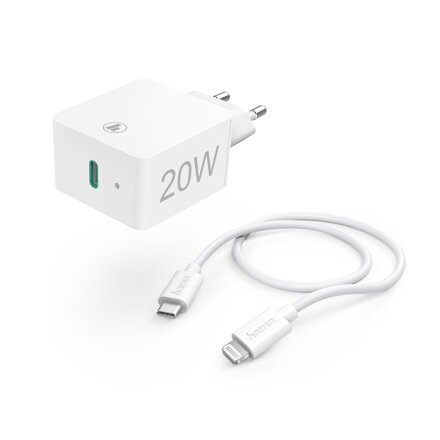 Hama Set rýchla USB nabíjačka USB-C PD 20 W + kábel USB-C Lightning 1 m, biely