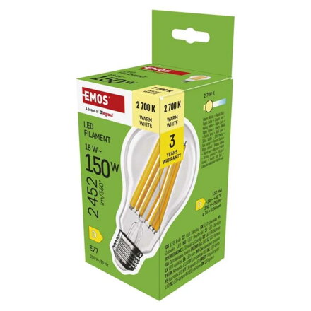 EMOS LED žiarovka Filament A70 18 W, ZF5D82