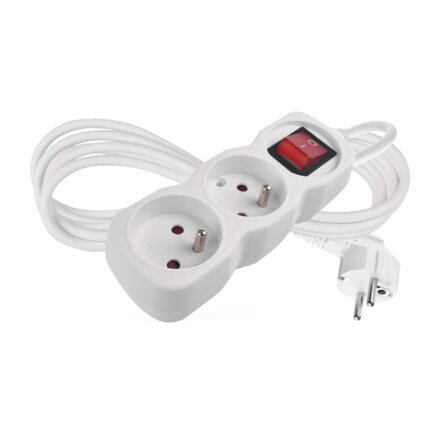 EMOS Predlžovací kábel 2 m / 2 zásuvky / s vypínačom / biely / PVC / 1 mm2