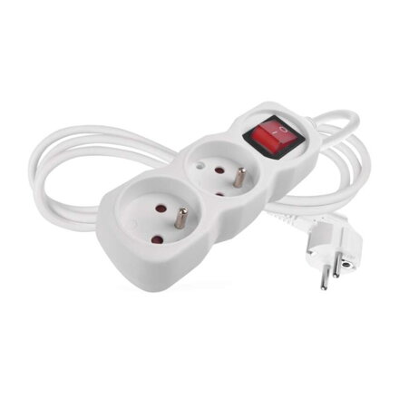 EMOS Predlžovací kábel 1,4 m / 2 zásuvky / s vypínačom / biely / PVC / 1 mm2