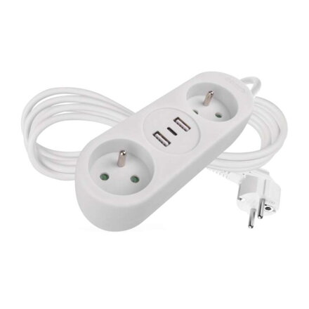 EMOS Predlžovací kábel 1,4 m / 2 zásuvky+2×USB-A+1×USB-C / biely / PVC / 1,5 mm2