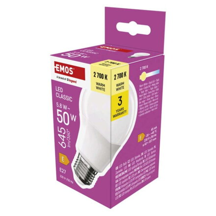 EMOS LED žiarovka Classic A60 5,8 W, ZQ5E31