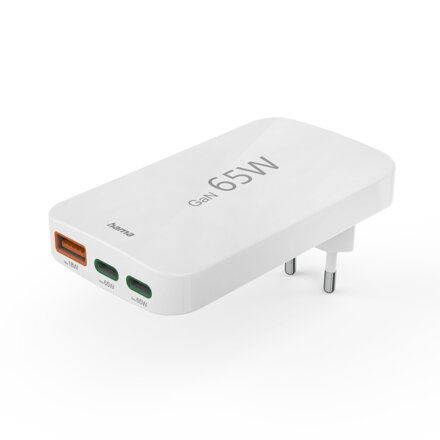 Hama Rýchla USB nabíjačka GaN 2x USB-C + USB-A, PD/QC 65 W, plochá, skladacia