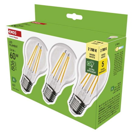 EMOS LED žiarovka Filament A60 A CLASS 3,8 W, ZF5147.3