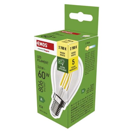 EMOS LED žiarovka Filament Mini Globe A CLASS 3,8 W, ZF1A42