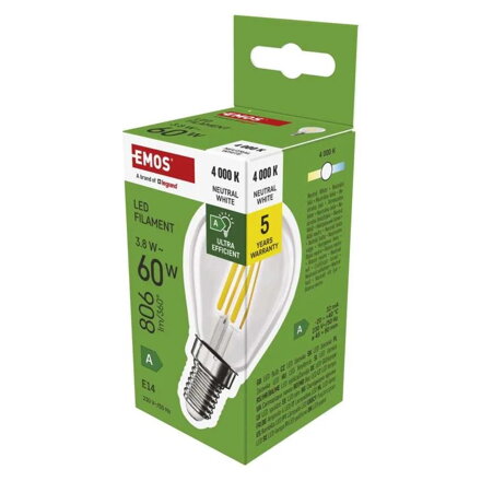 EMOS LED žiarovka Filament Mini Globe A CLASS 3,8 W, ZF1A43