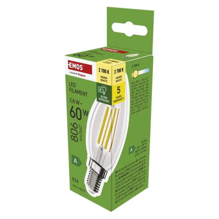 EMOS LED žiarovka Filament sviečka A CLASS 3,8 W, ZF3A42
