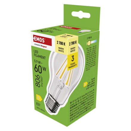 EMOS LED žiarovka Filament A60 5,9 W, ZF5D42