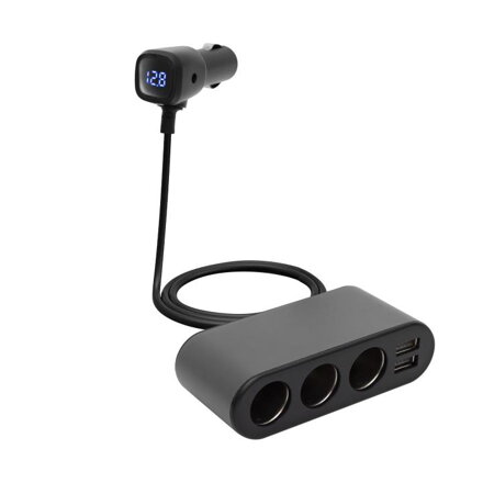 SAL Rozbočovač do auta, 3 2xUSB, Voltmeter