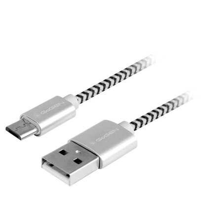 GoGEN USB / micro USB, 1m, opletený, strieborný