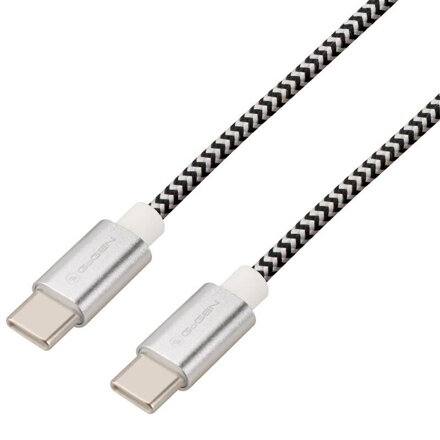 GoGEN USB-C / USB-C Kábel, 1m opletený, strieborný