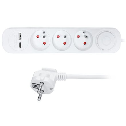 Solight Predlžovací kábel – 3 zásuvky, 2m, biely