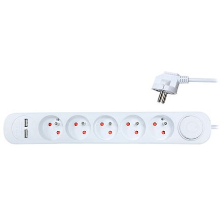 Solight Predlžovací kábel – 5 zásuviek, 3m, biely
