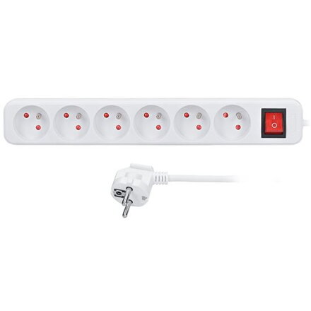 Solight Predlžovací kábel s vypínačom – 6 zásuvky, 2m, biely