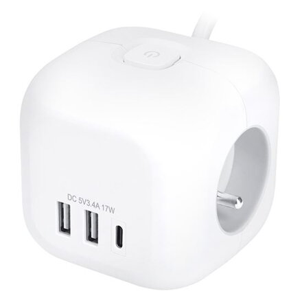 Solight Predlžovací kábel – 3 zásuvky + USB A+C, 2m