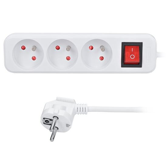 Solight Predlžovací kábel s vypínačom – 3 zásuvky, 1,5m, biely Solight Predlžovací kábel s vypínačom – 3 zásuvky, 1,5m, biely