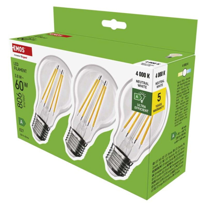 EMOS LED žiarovka Filament A60 A CLASS 3,8 W, ZF5148.3