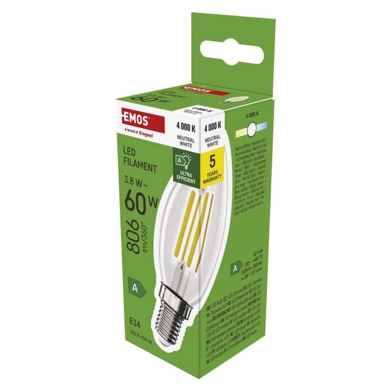 EMOS LED žiarovka Filament sviečka A CLASS 3,8 W, ZF3A43
