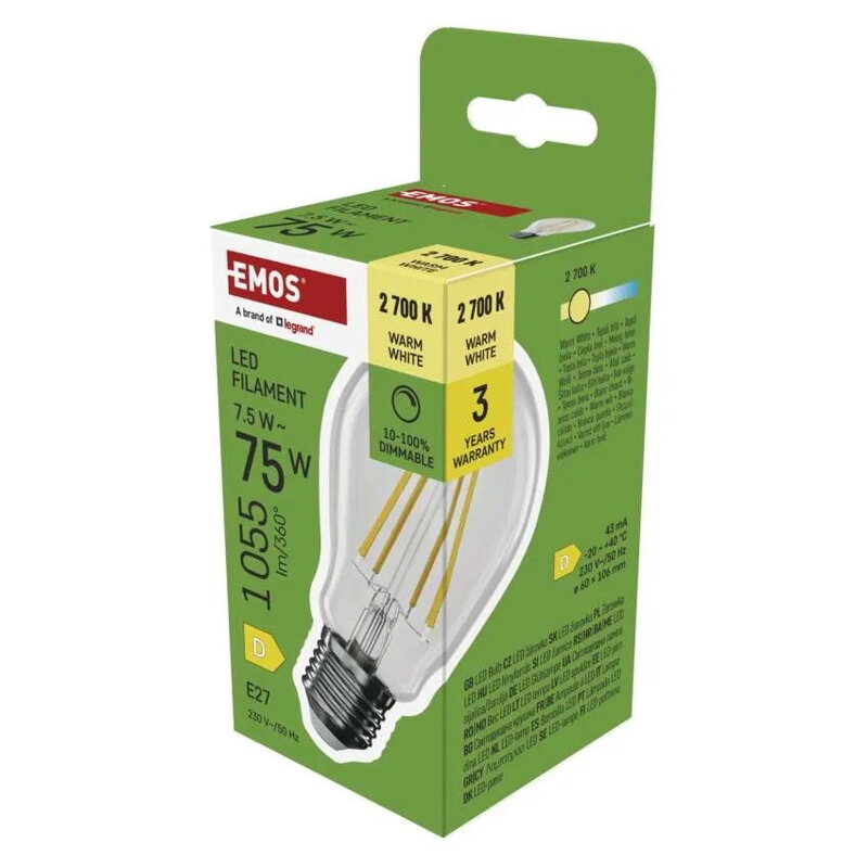 EMOS LED žiarovka Filament A60 7,5 W, ZF5D52D