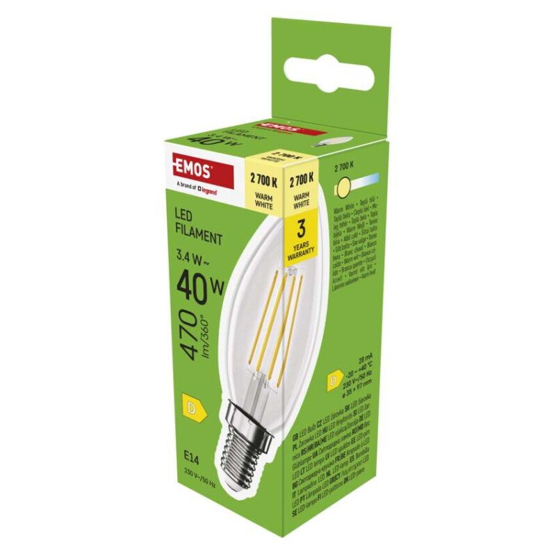 EMOS LED žiarovka Filament sviečka 3,4 W, ZF3D22
