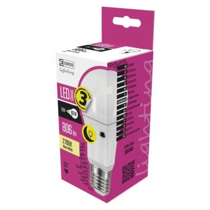 EMOS LED žiarovka Classic s fotosenzorom A60, 9 W, ZQ5140L EMOS LED žiarovka Classic s fotosenzorom A60, 9 W, ZQ5140L