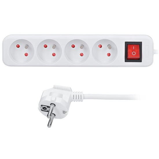 Solight Predlžovací prívod 4z, 2m, biely s vypínačom