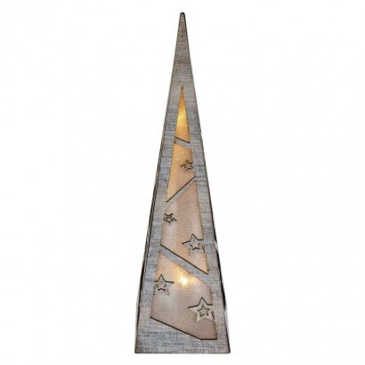 EMOS Lighting LED pyramída drevená, 36 cm, 2x AA, vnútorná, teplá biela, časovač