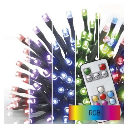EMOS LED vianočná reťaz, 16 m, vonkajšia aj vnútorná, RGB, ovládač, programy, časovač