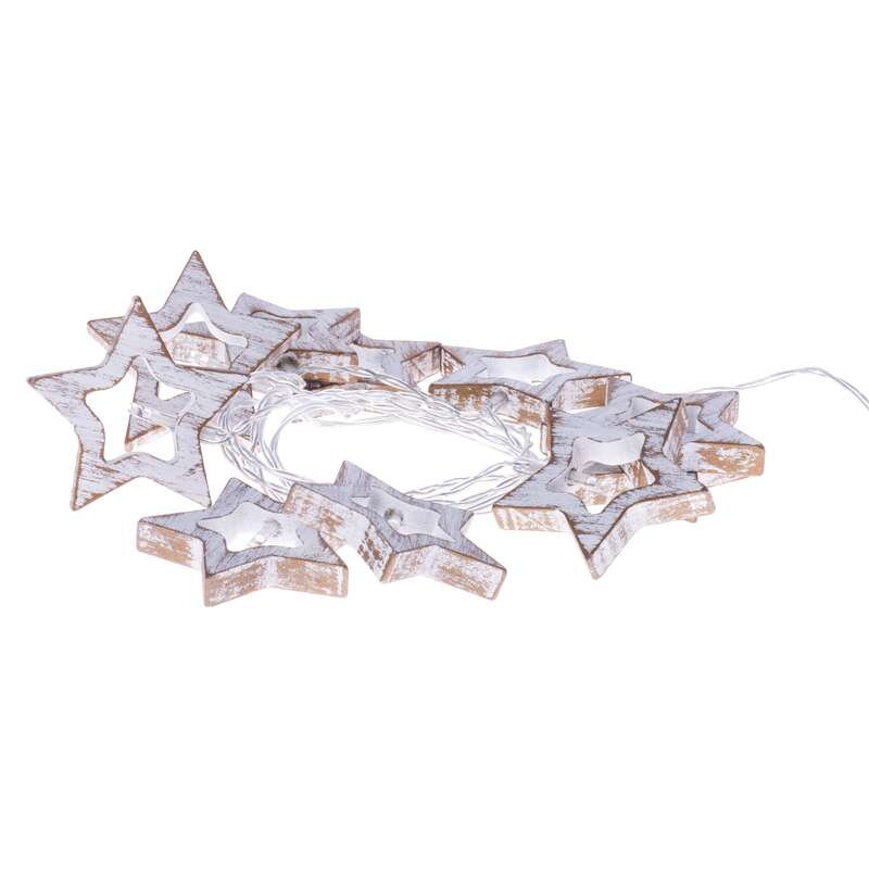 EMOS LED vianočná girlanda – hviezdy drevo, 3× AA, teplá b., čas.
