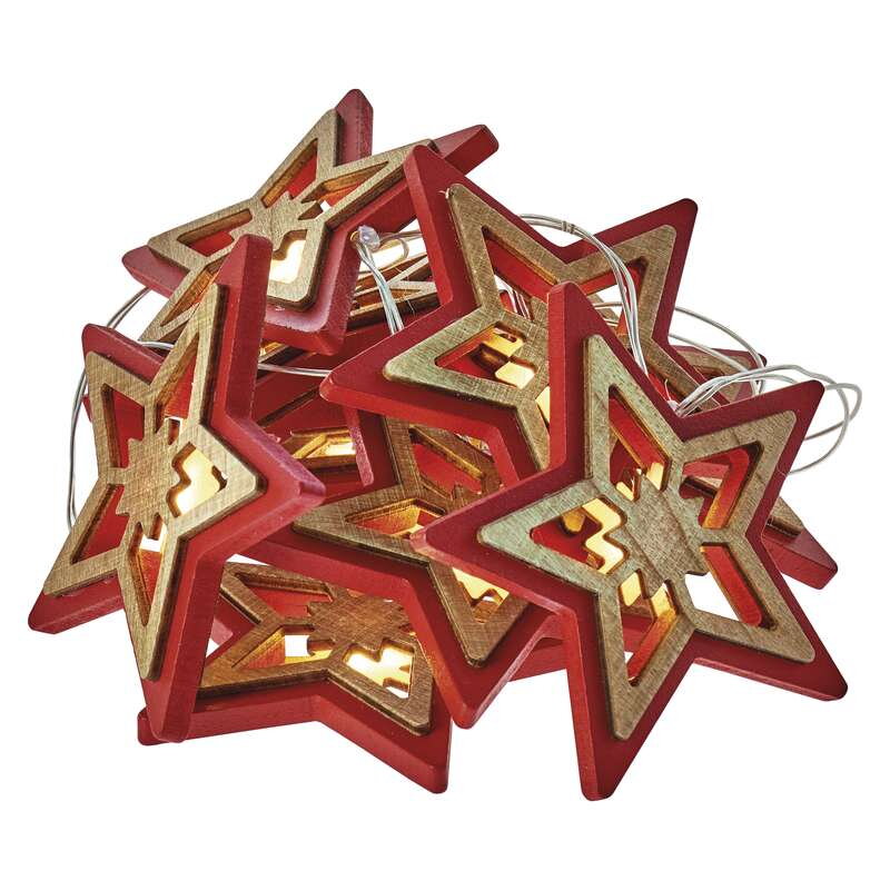 EMOS LED vianočná hviezda prír./červ., 2× AA, teplá b., časovač