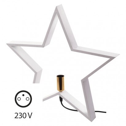EMOS Lighting Svietnik na žárovku E14 drevený biely, hviezda, 48cm, vnút.