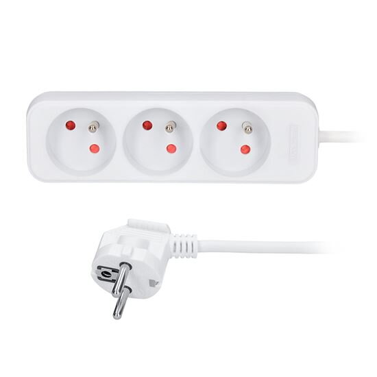 Solight PP03 Predlžovací kábel – 3 zásuvky, 3m, biely Solight PP03 Predlžovací kábel – 3 zásuvky, 3m, biely