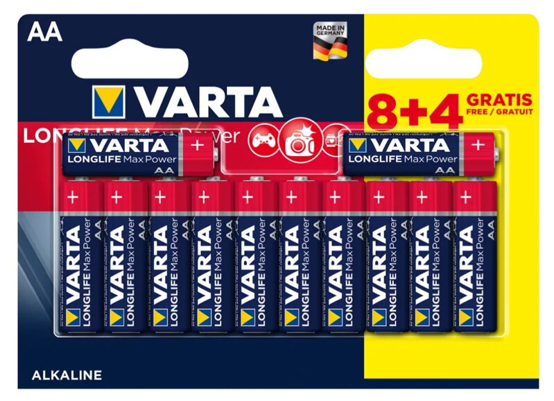 Varta Alkalická betéria Longlife Max Power LR6 (AA) 8+4ks Varta Alkalická betéria Longlife Max Power LR6 (AA) 8+4ks